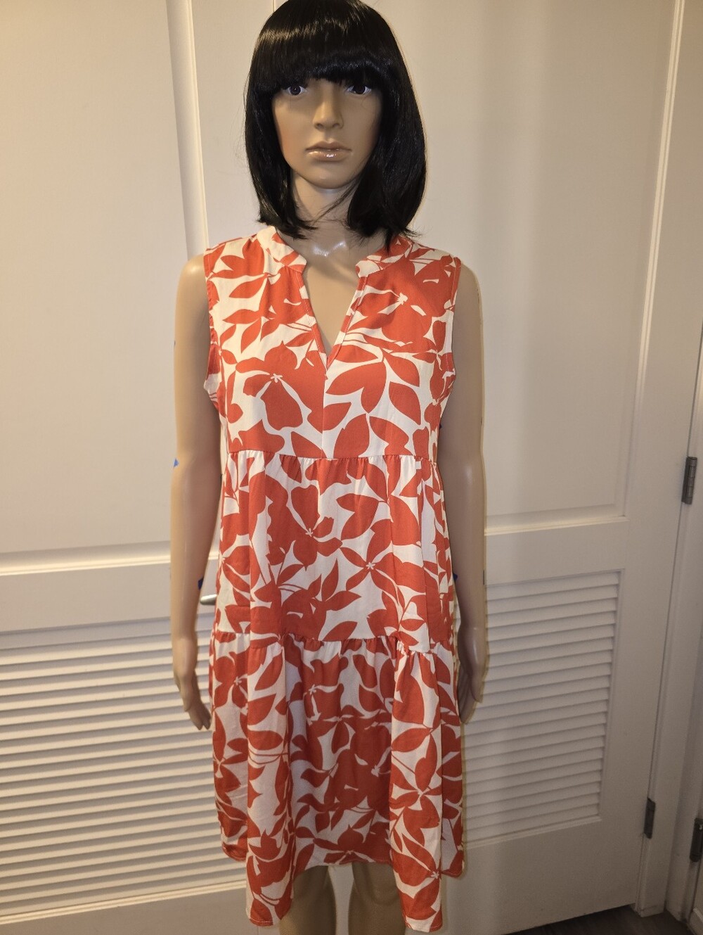 Sleeveless Orange and White Floral Tiered Dress🧡